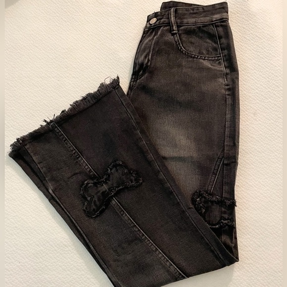 Y2K baggy wide leg denim jeans with Butterfly Detail bell bottoms Size 2 NEW - Picture 11 of 16